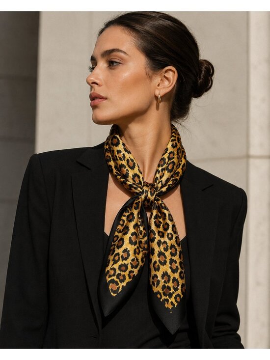 Les Foulards d'Henriette Accessories - Les Foulards d'Henriette Leopard Print Square Scarf 30x31 Made USA